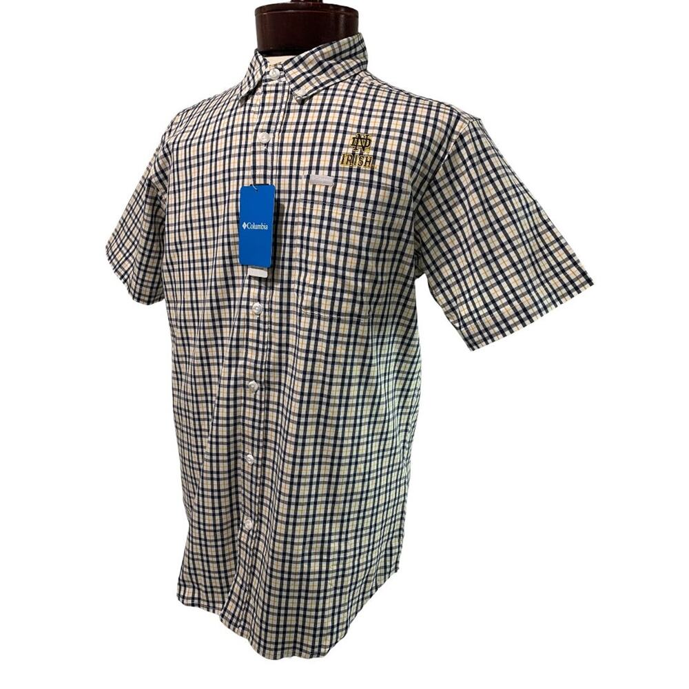 Small Columbia Mens New Notre Dame Button Down Shirt Short Sleeve